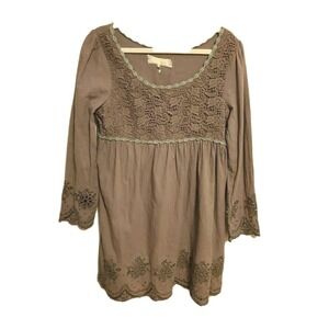 A'reve Anthropologie Dress Womens Medium Brown Lace Front Lined Short Skirt Boho